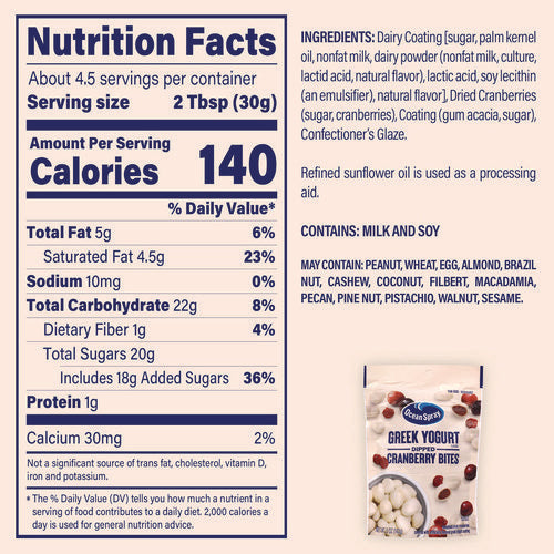 Greek Yogurt Dipped Cranberry Bites, Cranberry/yogurt, 5 Oz Bag, 12/carton