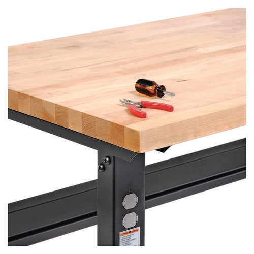 Standard Duty Butcher Block Top Adjustable Height Workbench, 2,000 Lbs, 60 X 30 X 30.88 To 36.88, Black