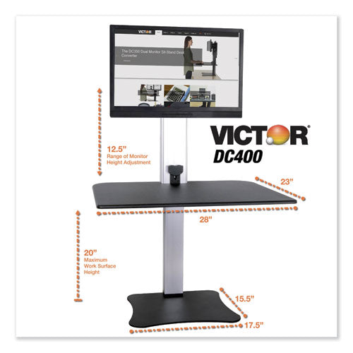 High Rise Electric Standing Desk Workstation, Single Monitor, 28" X 23" X 20.25", Black/aluminum