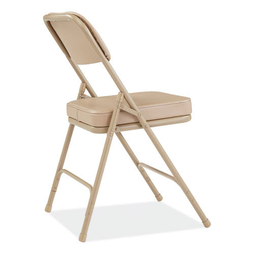 3200 Series 2" Vinyl Upholstered Double Hinge Folding Chair, Supports Up To 300lb, 18.5" Seat Height, Beige, 2/carton