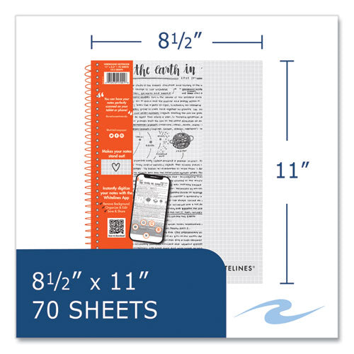 Whitelines Notebook, Quadrille Rule, (5 Sq/in), Gray/orange Cover, (70) 11 X 8.5 Sheets, 12/carton