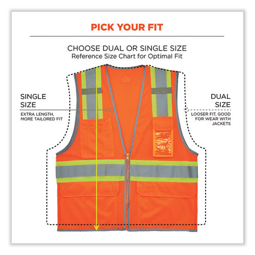 Glowear 8246z Class 2 Two-tone Mesh Reflective Binding Zipper Vest, Polyester, 2x-large/3x-large, Orange