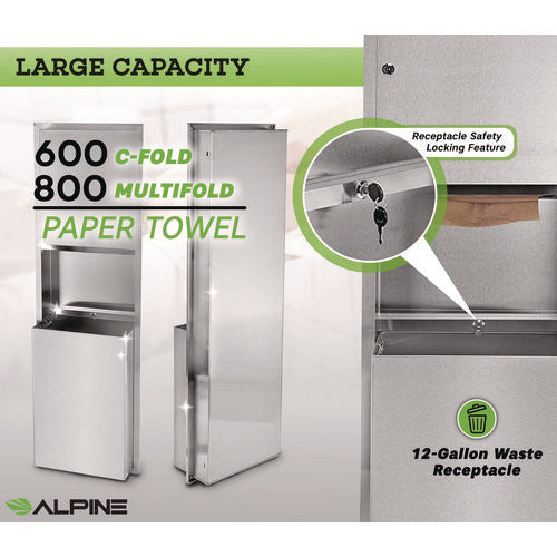 Stainless Steel Recessed Paper Towel Dispenser With Waste Receptacle, 56 X 4 X 17