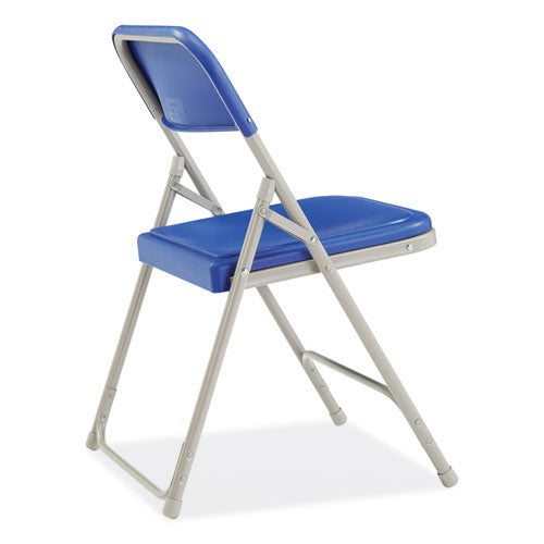 800 Series Premium Plastic Folding Chair, Supports Up To 500 Lb, 18" Seat Height, Blue Seat, Blue Back, Gray Base, 4/carton