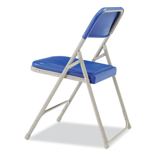 800 Series Premium Plastic Folding Chair, Supports Up To 500 Lb, 18" Seat Height, Blue Seat, Blue Back, Gray Base, 4/carton