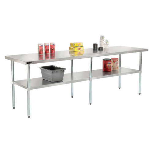 Work Table With Undershelf, Rectangular, 96 X 30 X 35, Silver Top, Silver Base/legs