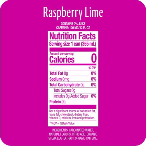 Zero Sugar Naturally Sweetened Energy Drink, Raspberry Lime, 12 Oz Can, 12/carton