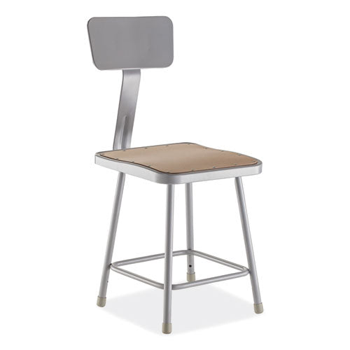 6300 Series Heavy-duty Square Seat Stool With Backrest, Supports Up To 500 Lb, 17.5" Seat Height, Brown Seat, Gray Back/base