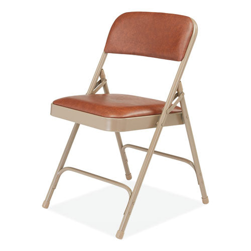 1200 Series Vinyl Dual-hinge Folding Chair, Supports Up To 500 Lb, Honey Brown Seat, Honey Brown Back, Beige Base, 4/carton