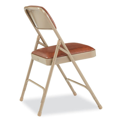 1200 Series Vinyl Dual-hinge Folding Chair, Supports Up To 500 Lb, Honey Brown Seat, Honey Brown Back, Beige Base, 4/carton