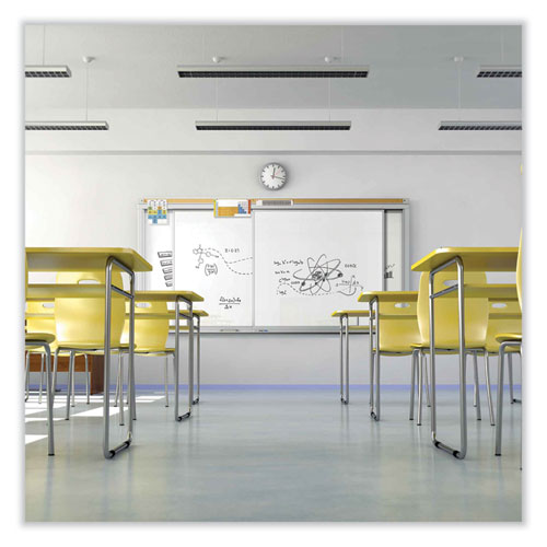 Horizontal Sliding Porcelain Magnetic Whiteboard, 120" X 48", White Surface, Satin Aluminum Frame