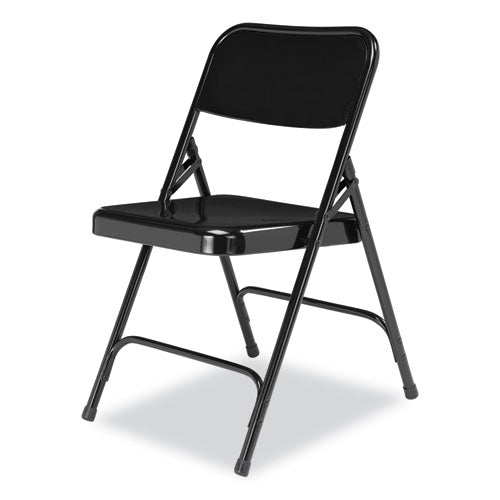 200 Series Premium All-steel Double Hinge Folding Chair, Supports Up To 500 Lb, 17.25" Seat Height, Black, 4/carton