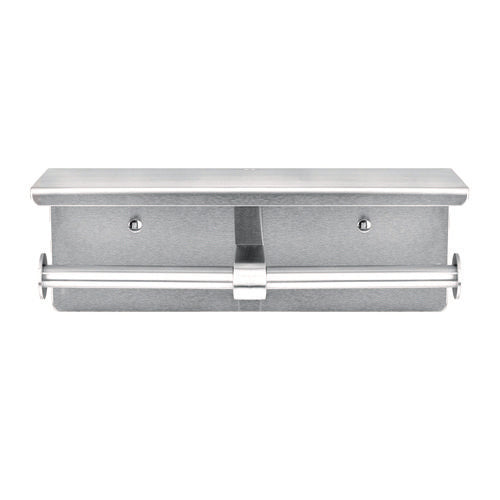 Double Post Toilet Paper Holder With Shelf Storage Rack, 3.87 X 10.5 X 3.95, Brushed Stainless Steel