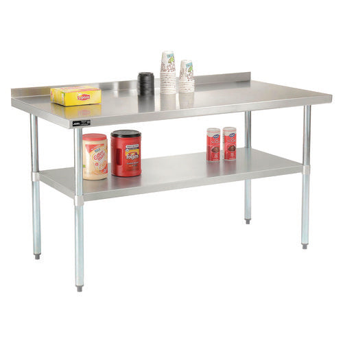 Work Table With Undershelf With Backsplash, Rectangular, 60 X 30 X 35, Silver Top, Silver Base/legs