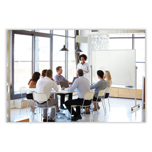 Reversible Magnetic Porcelain Whiteboard With Aluminum Frame, 77.25" X 78.13", White Surface, Satin Aluminum Frame