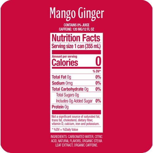 Zero Sugar Naturally Sweetened Energy Drink, Mango Ginger, 12 Oz Can, 12/carton