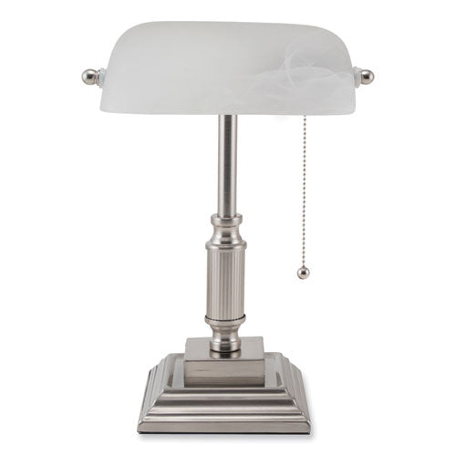 Led Bankers Lamp With Frosted Shade, 14.75" High, Brushed Nickel