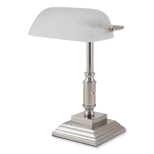 Led Bankers Lamp With Frosted Shade, 14.75" High, Brushed Nickel