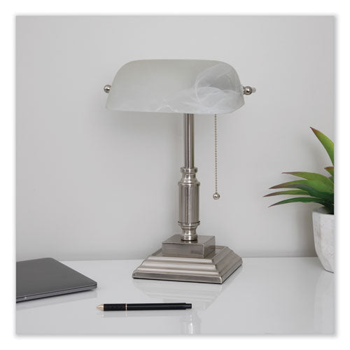 Led Bankers Lamp With Frosted Shade, 14.75" High, Brushed Nickel