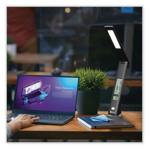 Wellness Series Rise Led Desk Lamp With Digital Display, 12" To 19" High, Black