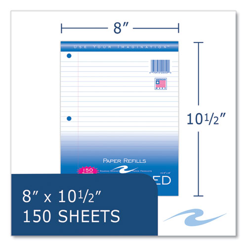 Loose Leaf Paper, 8 X 10.5, 3-hole Punched, Wide Rule, White, 150 Sheets/pack, 24 Packs/carton