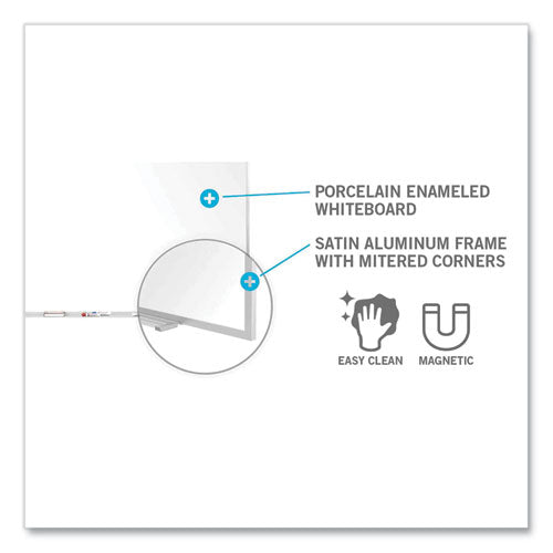 Magnetic Porcelain Whiteboard With Aluminum Frame And Maprail, 96.53" X 60.47", White Surface, Satin Aluminum Frame