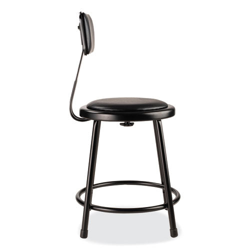 6400 Series Heavy Duty Vinyl Padded Stool With Backrest, Supports 300 Lb, 18" Seat Height, Black Seat, Black Back, Black Base