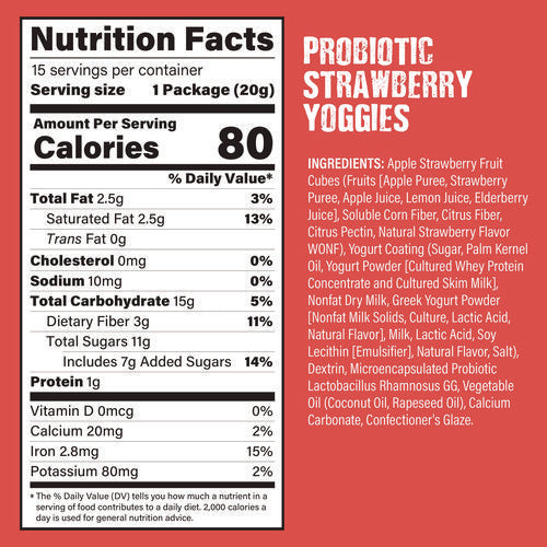 Probiotic Yoggies Variety Snack Pack, Assorted Flavors, 0.7 Oz Bag, 30/carton