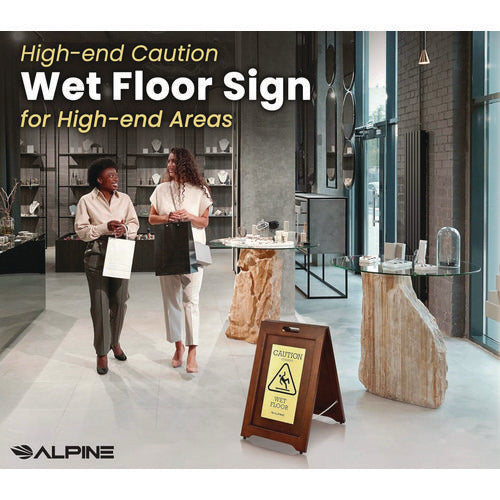 2-sided Plated Wooden A-frame Bilingual Wet Floor Sign, 15 X 2 X 24, Brass