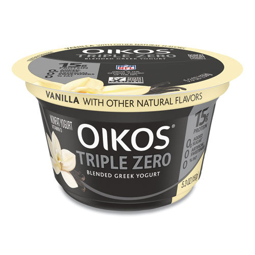 Triple Zero Blended Greek Nonfat Yogurt, 5.3 Oz, Strawberry/mixed Berry/vanilla, 18/carton