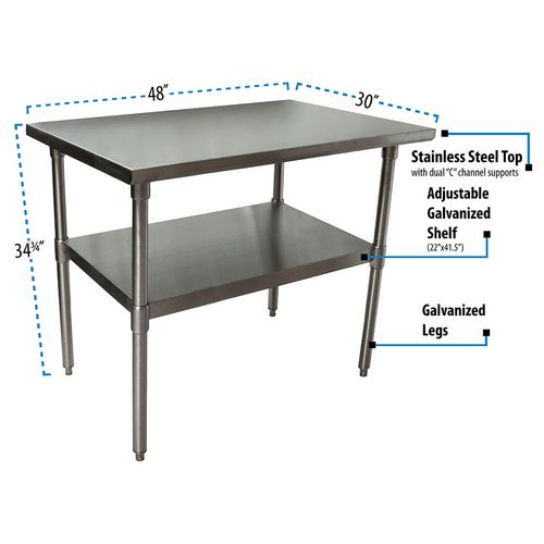 Stainless Steel Flat Top Work Tables, 48w X 30d X 36h, Silver, 2/pallet