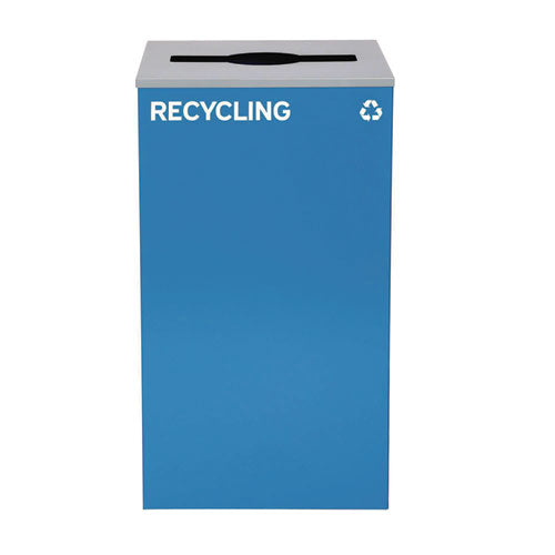 29 Gallon Trash/recycling Cans, Steel, Blue Recycling With Mixed Lid, Black Trash Can With Square Lid