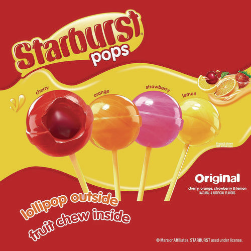 Pops Fruit Chew Filled Lollipops Variety Pack, Assorted Flavors, 0.6 Oz Individually Wrapped Lollipops, 100/carton