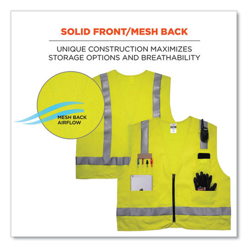 Glowear 8262frz Class 2 Fr Surveyor Zipper Vest, Tencel/modacrylic/para-aramid/kevlar, Small/medium, Lime