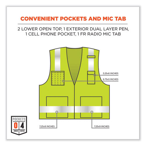 Glowear 8262frz Class 2 Fr Surveyor Zip Vest, Tencel/modacrylic/para-aramid/kevlar, 2x-large/3x-large, Lime