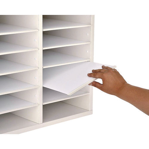 Wood Adjustable 12 Compartment Literature Organizer, 12 Sections, Letter Size, 20 X 11.8 X 16.3, White