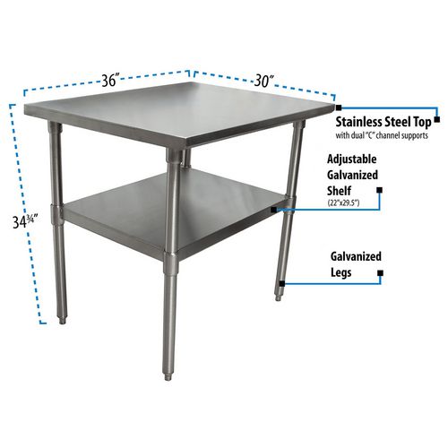 Stainless Steel Flat Top Work Tables, 36w X 30d X 36h, Silver, 2/pallet