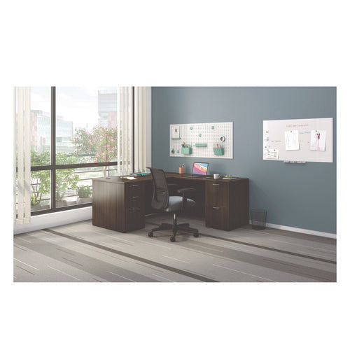 Mod L-station Double Pedestal Desk Bundle, 66" X 72" X 29", Java Oak