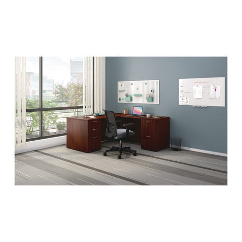 Mod L-station Double Pedestal Desk Bundle, 66" X 72" X 29", Traditional Mahogany