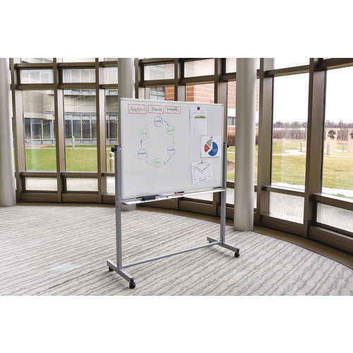 Mobile Magnetic Whiteboard, 96" X 40", White Surface, Silver Aluminum Frame