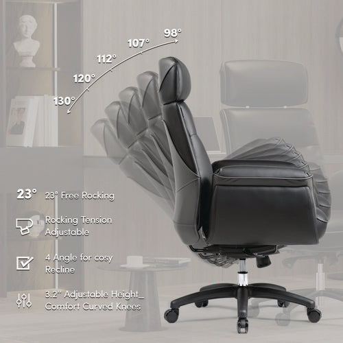 Royal Executive Office Chair, Support Up To 300 Lb, 19.46"-22.26" Seat Height, Black Pu Leather Seat, Black Faux Leather Back