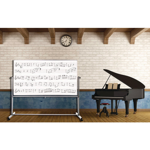 Mobile Music Staff Whiteboard, Dual-sided Music Notation, 72" X 48", White Surface, Silver Aluminum Frame