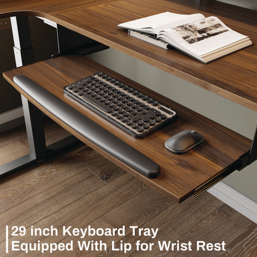 L-shaped Standing Desk With Keyboard Tray, Left Desk, 61.25" X 43.25" X 34.38" To 52.88", Walnut/black