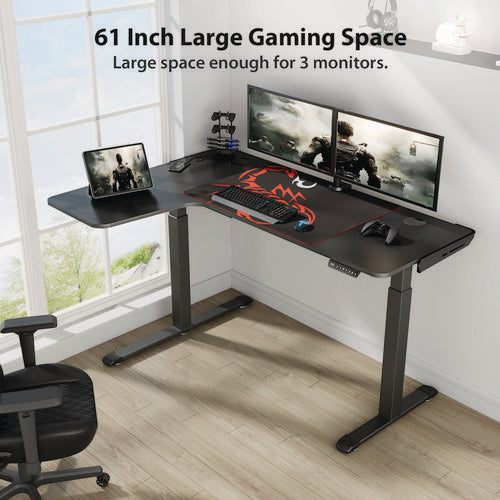 L-shaped Standing Desk, Left Desk, 60" X 43.69" X 29.88" To 48.38", Black