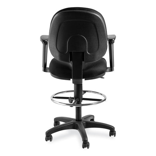 Comfort Task Stool With Arms, Supports Up To 300 Lb, 25.5" To 35.5" Seat Height, Black Seat, Black Back, Black Base