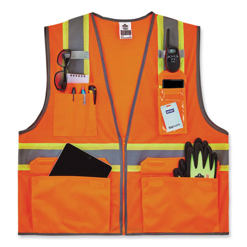 Glowear 8246z Class 2 Two-tone Mesh Reflective Binding Zipper Vest, Polyester, 4x-large/5x-large, Orange