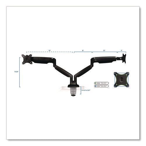 Dual Monitor Gas-spring Mounting Arm, For 13" To 32" Monitors, 360 Degree Rotation, +/-45 Degree Tilt, Black, Supports 20 Lb