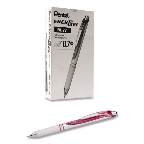 Energel Rtx Deluxe Gel Pen, Retractable, Medium 0.7 Mm, Black Ink, Pearl/translucent Pink Barrel, Dozen