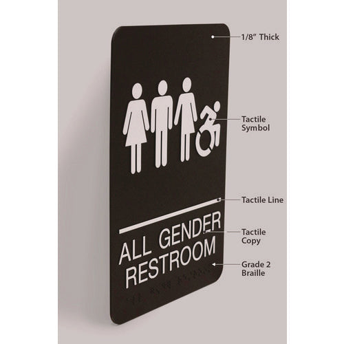 Ada Sign, All Gender Restroom, 6 X 9, Black Face, White Graphics