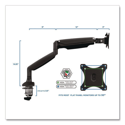 Single Monitor Gas-spring Mounting Arm, For 13" To 32" Monitors, 360 Degree Rotation, +/-45 Degree Tilt, Black, Supports 20lb